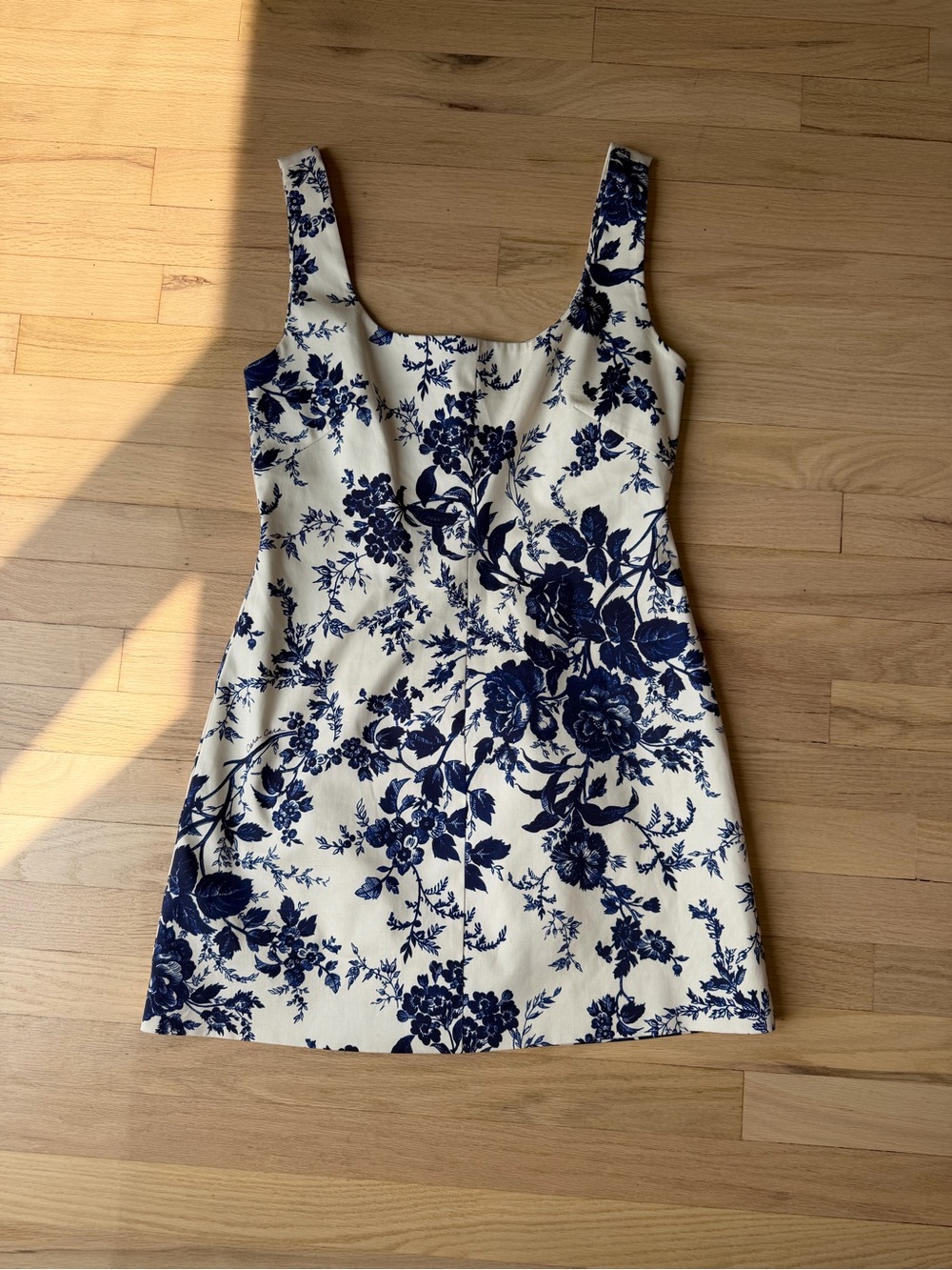 Cara Cara Cream Mini Dress with Navy Floral Print